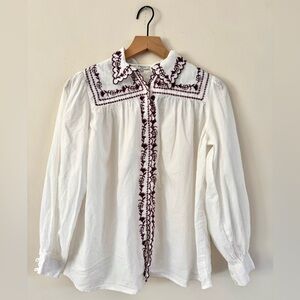 FRNCH airy long sleeve embroidered‎ women’s blouse size small